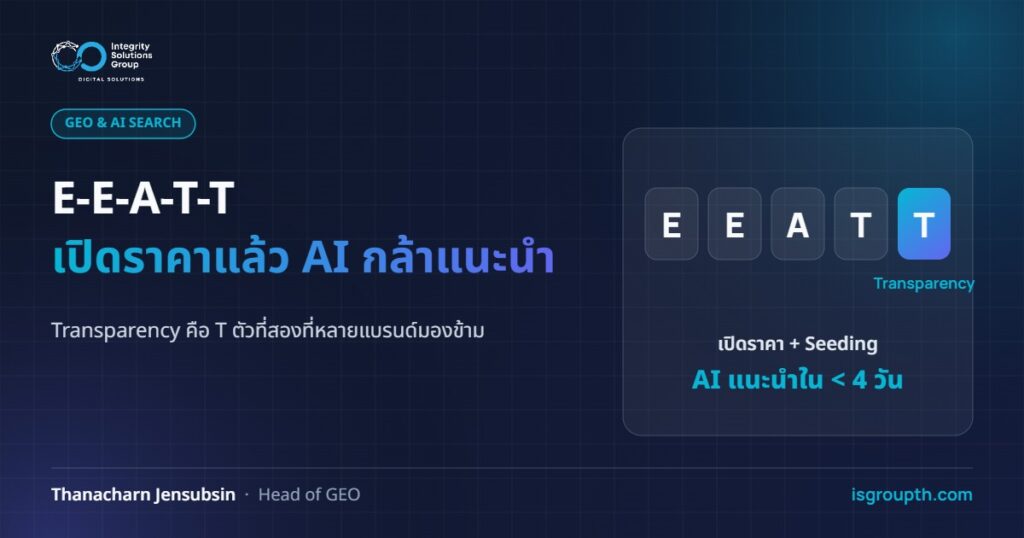 E-E-A-T-T เปิดราคาแล้ว AI กล้าแนะนำ - Transparency คือ T ตัวที่สองที่หลายแบรนด์มองข้าม