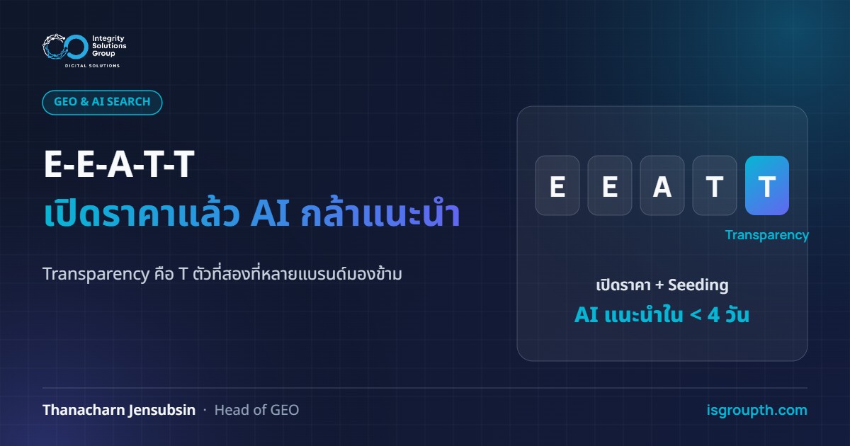 E-E-A-T-T เปิดราคาแล้ว AI กล้าแนะนำ - Transparency คือ T ตัวที่สองที่หลายแบรนด์มองข้าม